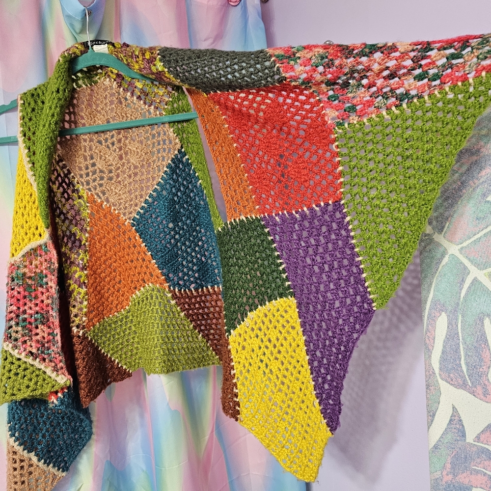 Rainbow Patchwork Crochet Sleeveless Cardigan - image 5